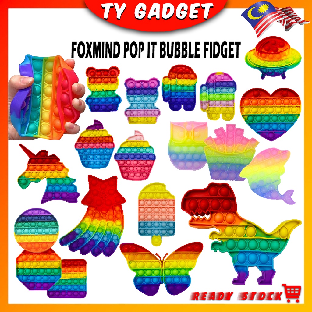 Rainbow Push Pop It Fidget Foxmind Pop It Bubble Toy Mainan Kanak Kanak