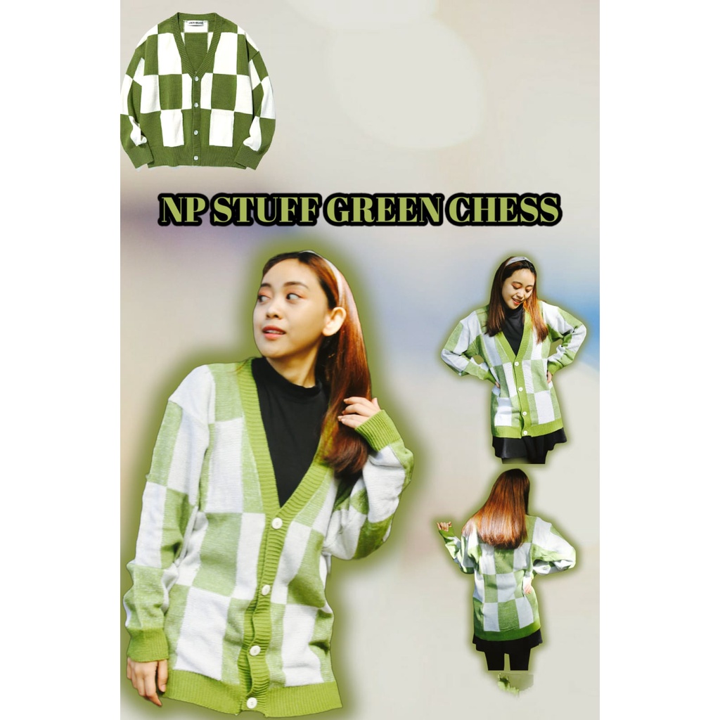 HIJAU Np STUFF DEGREEN- Green Plaid Knit CARDIGAN KOREAN STYLE JHOPE