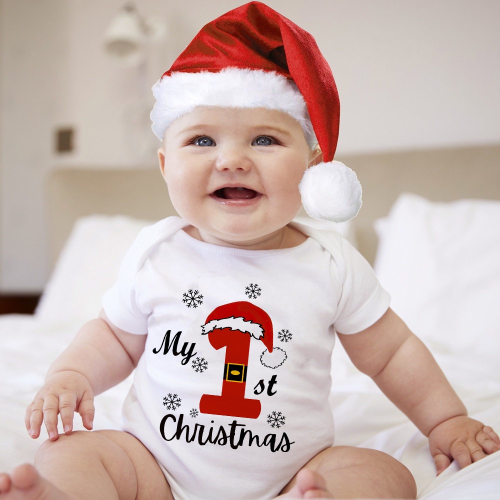 My 1st Christmas Baby Bodysuit Deer Santa Printed Newborn Jumpsuits Christmas Party Baby Infant