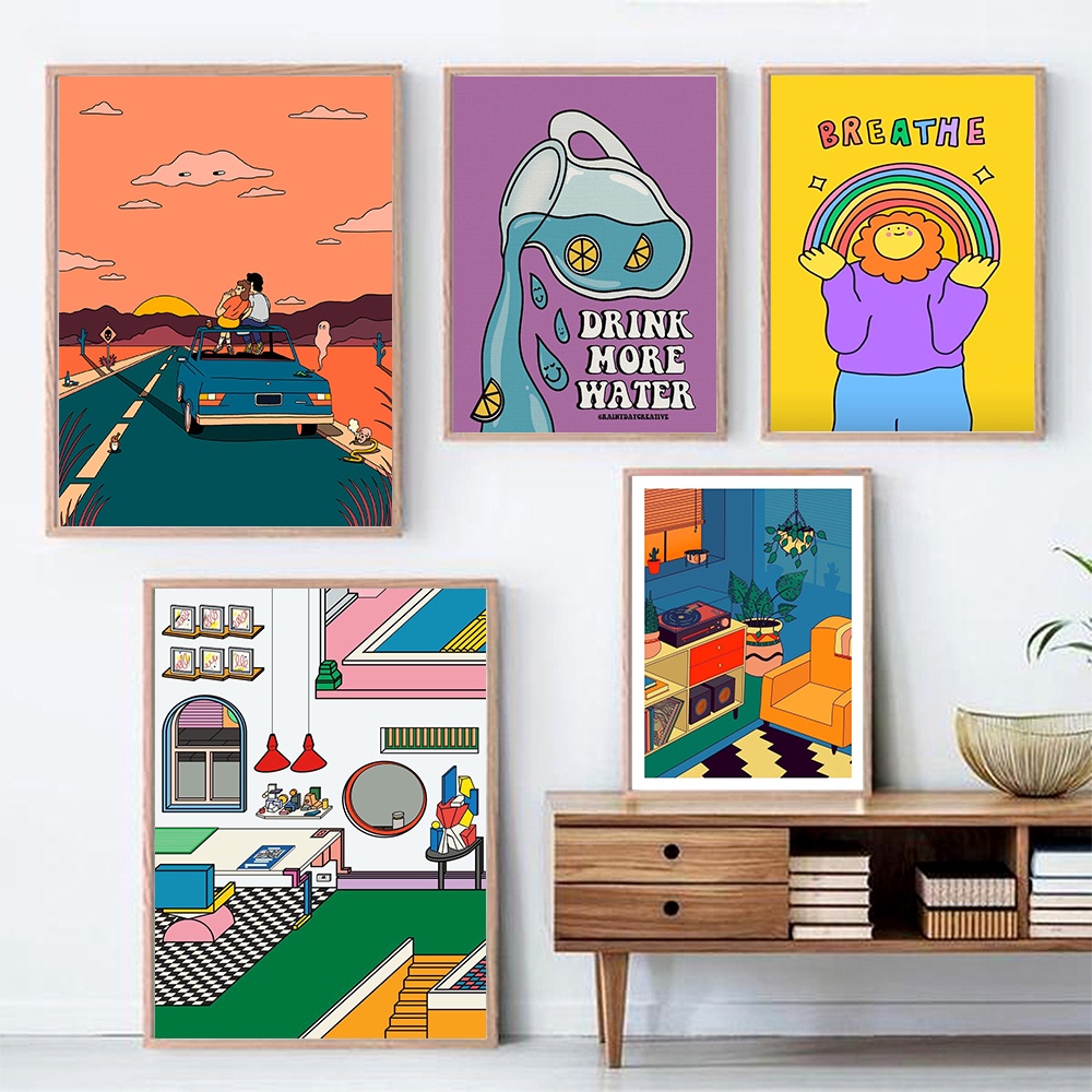 Cartoon Rainbow Sunset Jams Poster and Print Rainyday Creative Fun