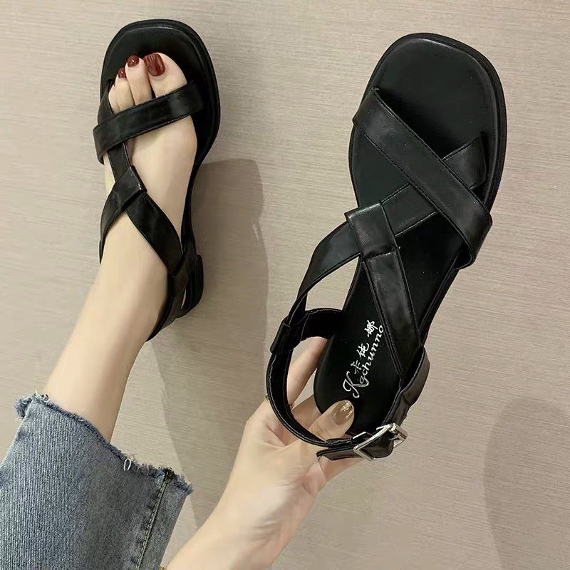 Roman Style Leather Cross Strap Flat Sandals | Shopee Philippines