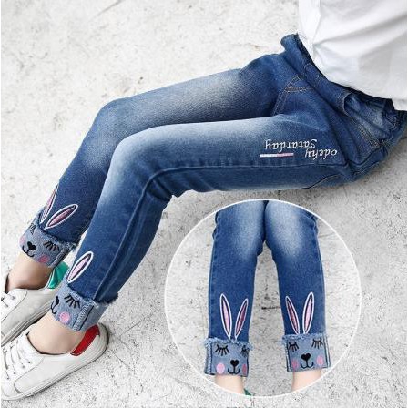 Baby Kids Girls Rabbit Embroidery Pants Ankle-Length Trousers Jeans ...