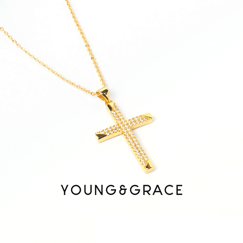 Young & Grace 24k Gold Plated Cross Pendant Necklace For Women Clavicle