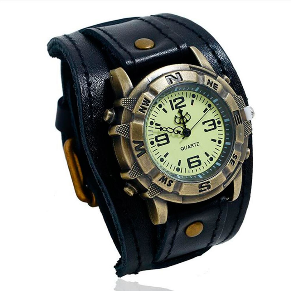 Big Wide Leather Strap Watch Men Punk Quartz Cuff Watch Wristwatches Vintage Retro Bracelet Bangle Shopee Philippines