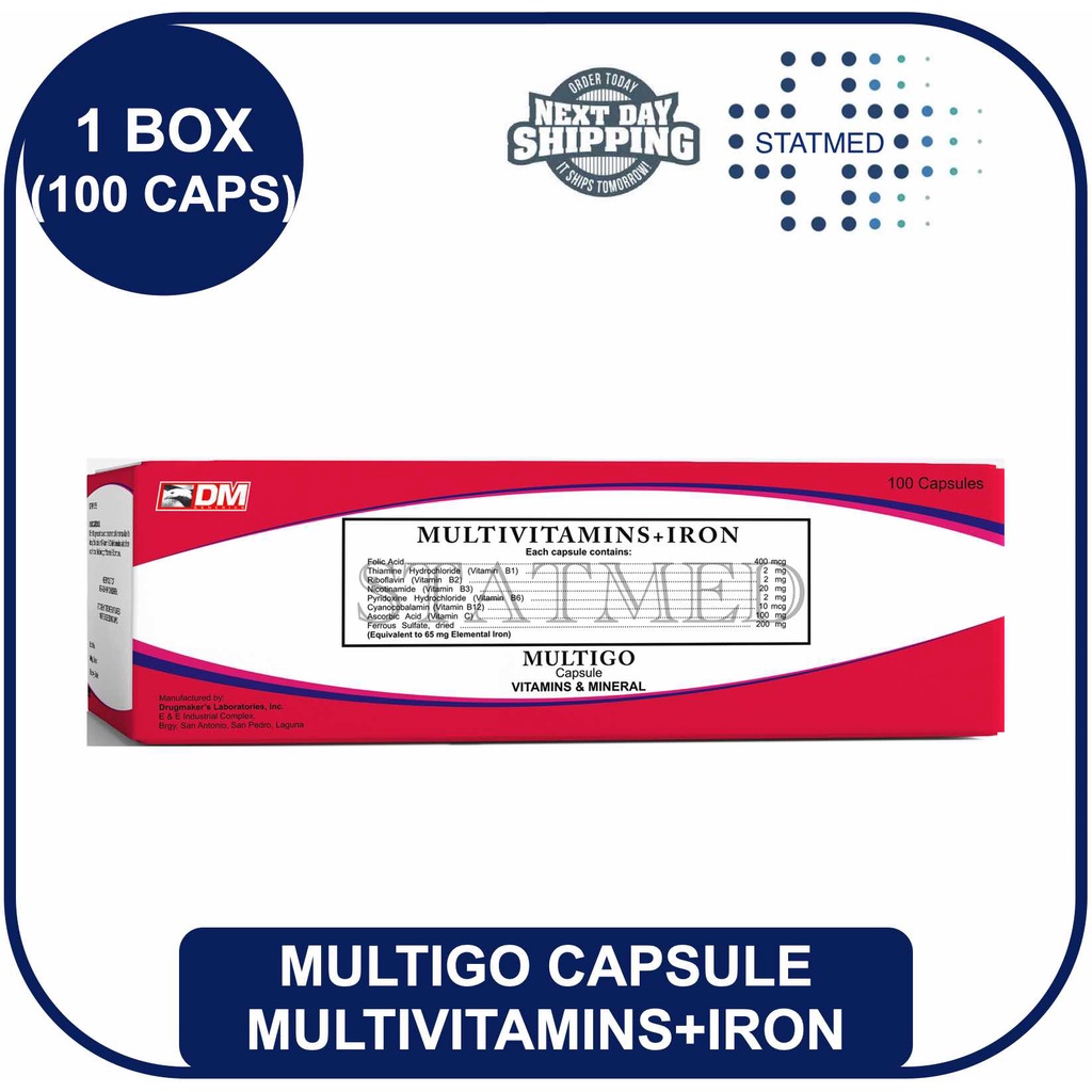 Multigo Multivitamins + Iron Capsule 1 box [100 capsules] Expiration