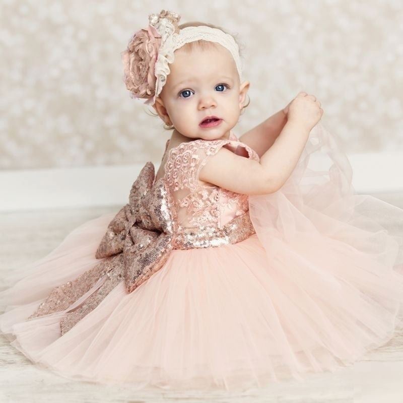 Baby Kids Birthday Gown Dress With Gold Bowknot Design Wedding Outfit Flower Girl Fashion Girls Pink Shopee Philippines