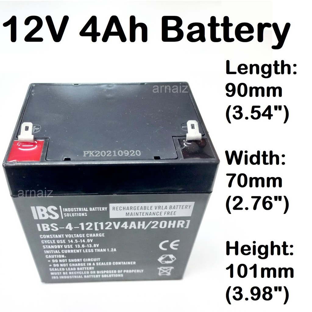 IBS 12V 4Ah 20hr Battery 12 Volts 4 Ampere UPS Replaces 12V 5Ah 5A 12V ...