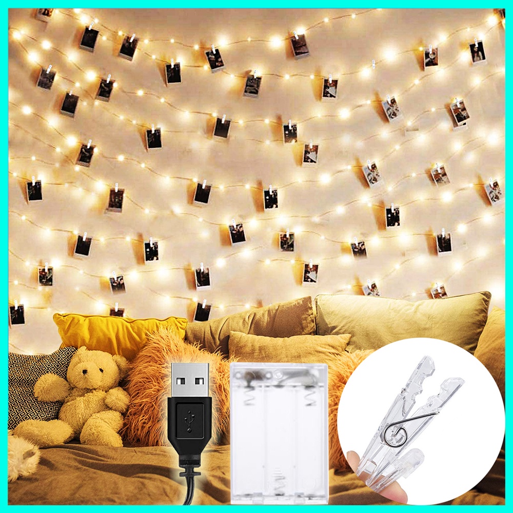 100LED Photo Clip String Lights with 50 Clips Battery Powered USB for ...