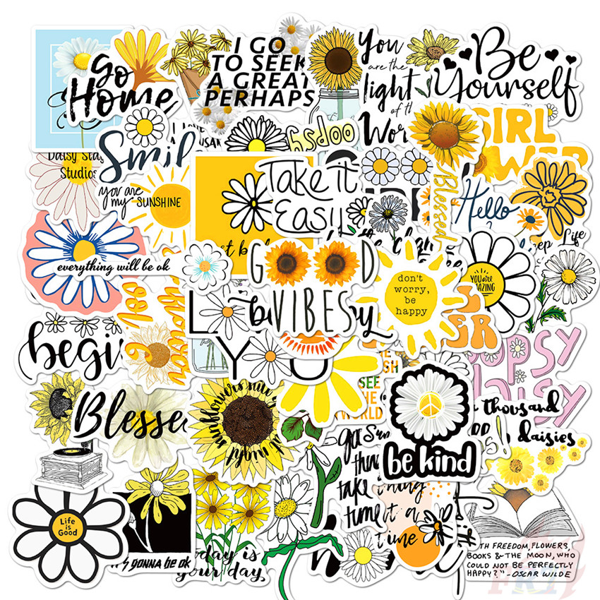 Daisy Flowers - Series 01 Healing English Words Stickers 50Pcs/Set ...