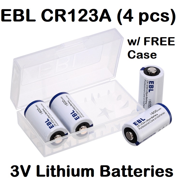  CR123A 3V Lithium Battery, 4 Pack 1600mAh CR123