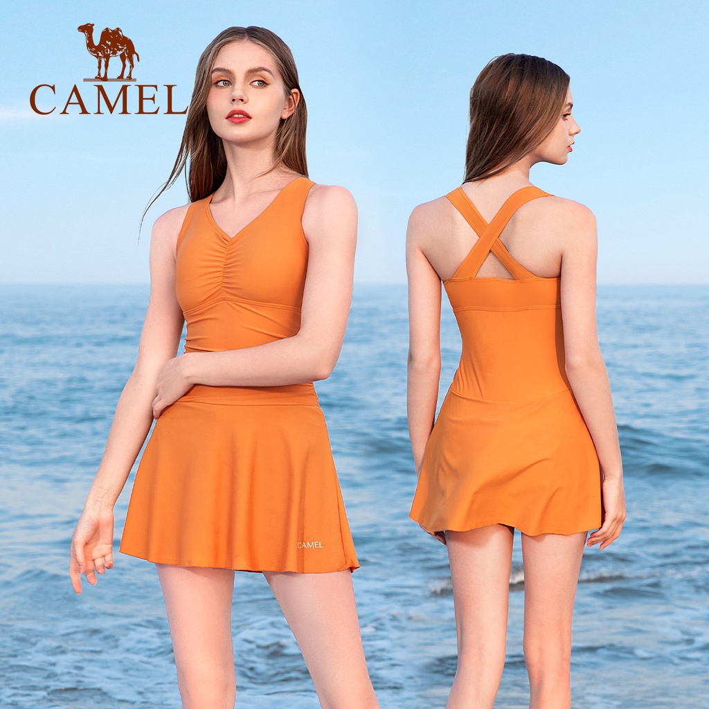 CAMEL One-Piece Swimsuit Feminine Covering Belly Conservative Hot ...