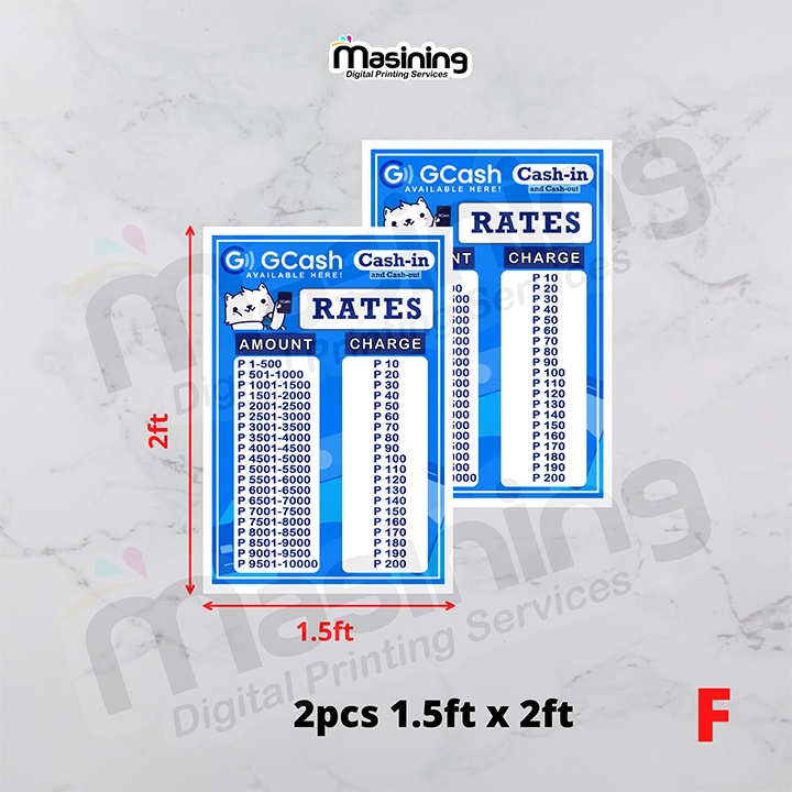 Gcash Rates Tarpaulin - 3ft x 2ft / 1.5ft x 2ft | Shopee Philippines