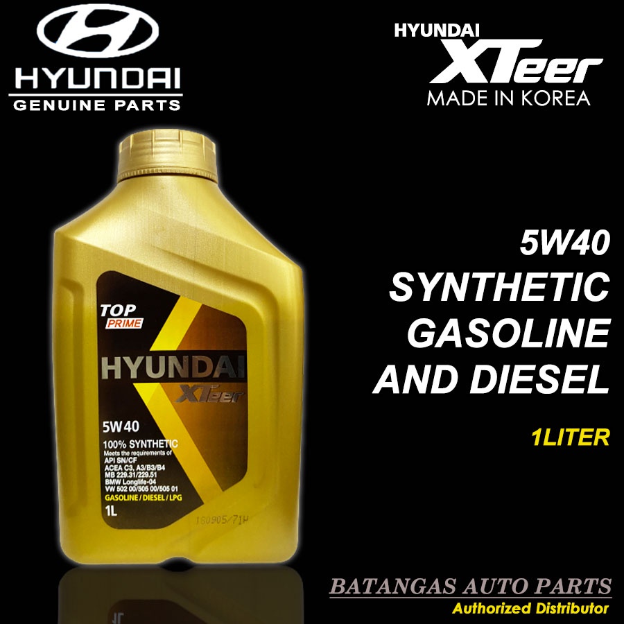 HYUNDAI XTEER TOP PRIME 5W40 100% Synthetic For Gasoline / Diesel ...