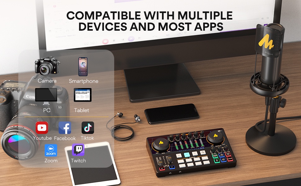 Maono AME2 Sound Card Condenser Microphone Set Maonocaster Studio Mixer