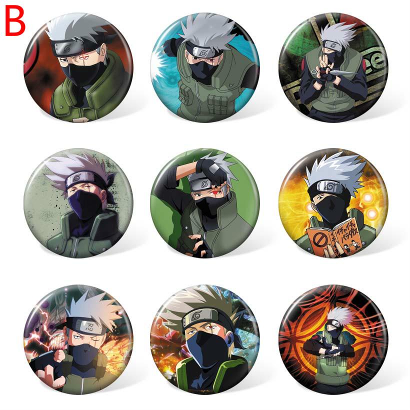 9pcs 58mm Naruto Uzumaki Itachi Hatake Kakashi Cartoon Badge Anime Uchiha Sasuke Round Brooch 0763