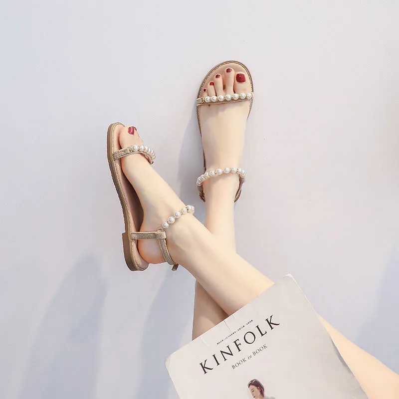 Sandals, women’s Pearls, one-string flats | Shopee Philippines