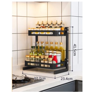 Kitchen spices Stainless Steel Rack 【Black two layers】【37.7*23.4*41.5cm ...