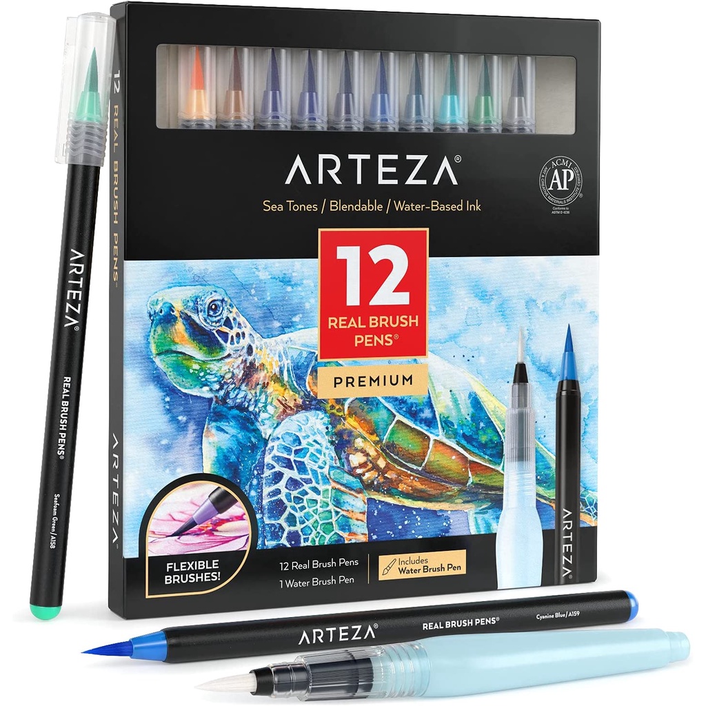 Arteza Real Brush Pens, 12 Paint Markers with Flexible Brush Tips, Professional