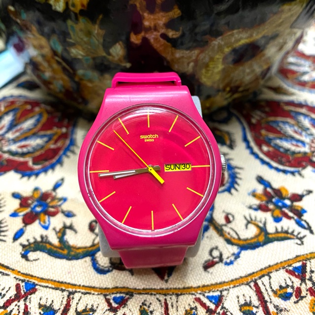 Swatch Rubine Rebel Pink Dial Plastic Silicone Quartz Ladies Watch