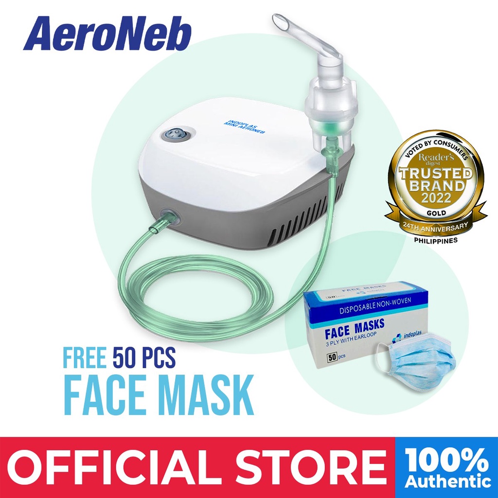 Indoplas Aeroneb Mini Nebulizer With 1 Box of Face Mask with Earloop ...