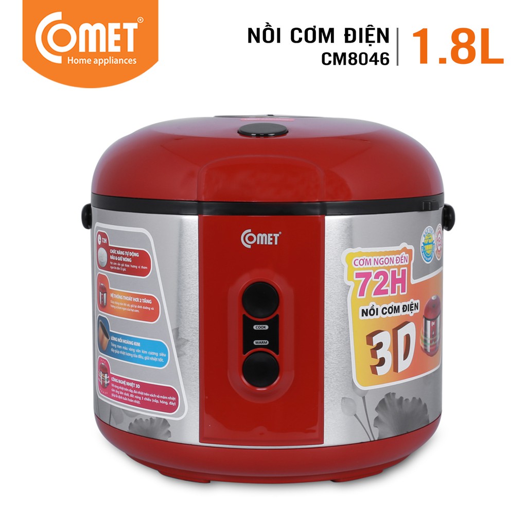 COMET 1.8L 3D Rice Cooker with Lid - CM8046R | Shopee Philippines