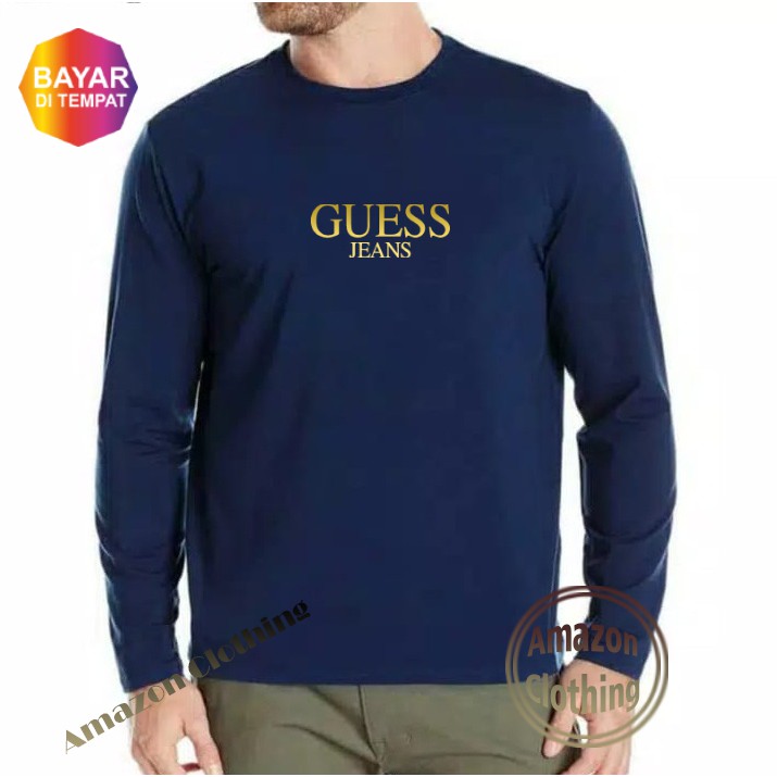 Amazon Clothing Kaos Distro Long Sleeve Guess Premium Text Gold T Shirt Men Women Shopee Philippines