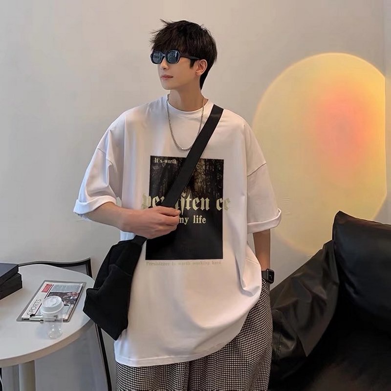 M-5XL Summer Korean Fashion Men's Crew Neck Short Sleeve T-shirt