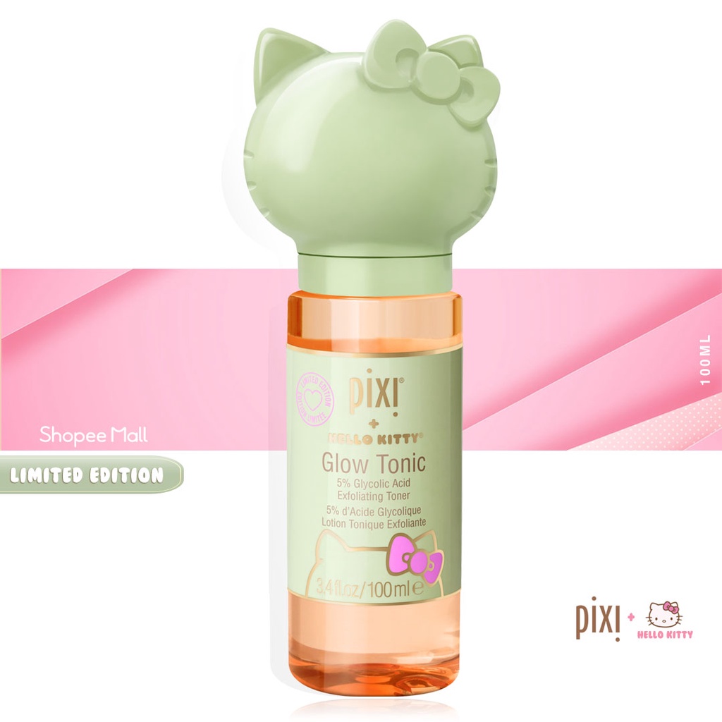 Pixi + Hello Kitty Glow Tonic 100ml Exfoliating Toner Purifies, Brightens, and Hydrates Skin