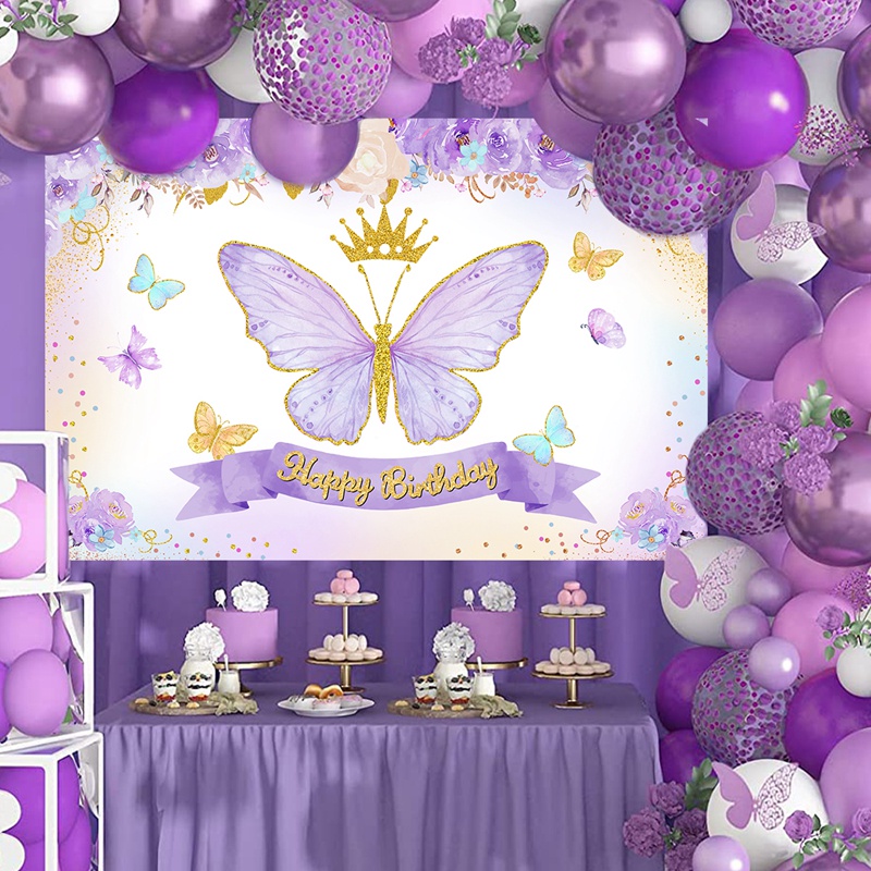 Butterfly Birthday Backdrop Background Banner Flowers Fairy Butterfly ...