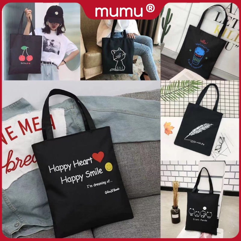 Mumu 3033 Korean New Fashion Nylon Tote Bag Black Shoulder Simple With ...