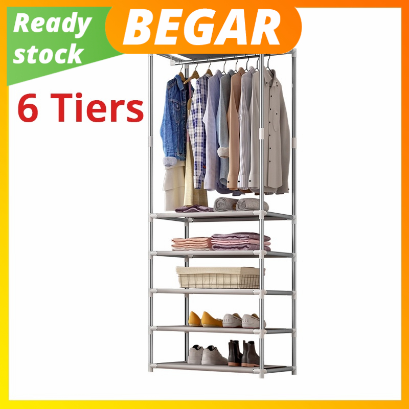 6 Layers Open Coat Rack Closet Clothes Hanging Rack with Coat Bag ...