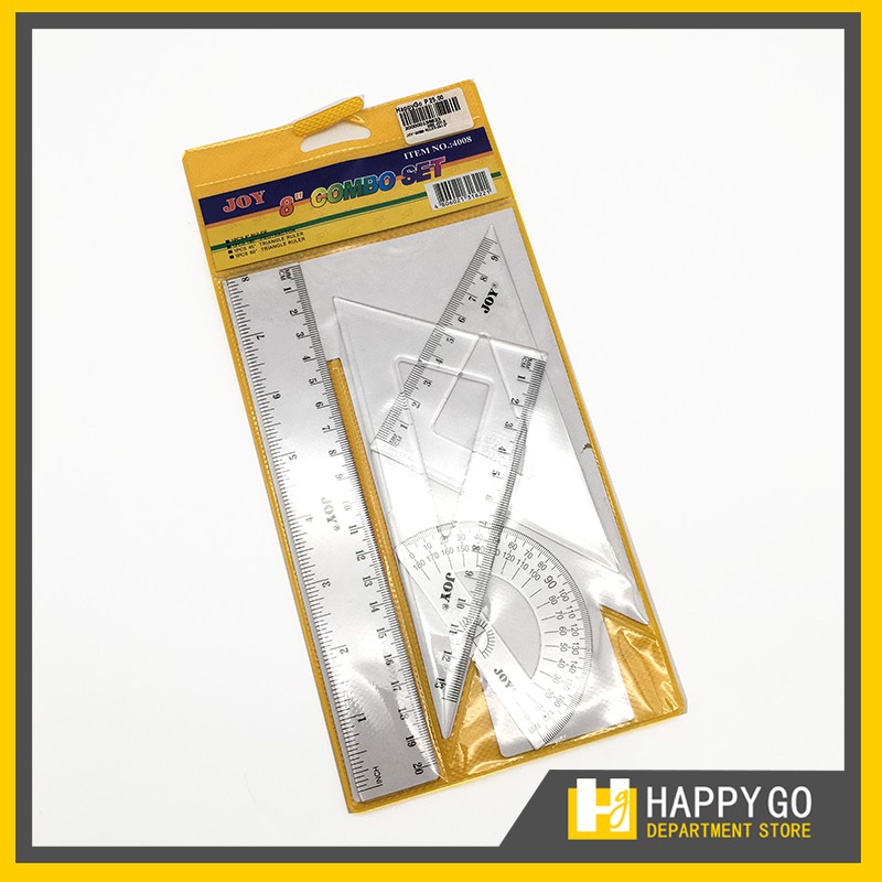 Happy Go Joy Plastic Ruler Combo Set W/ Triangle Ruler & Protractor 8 ...