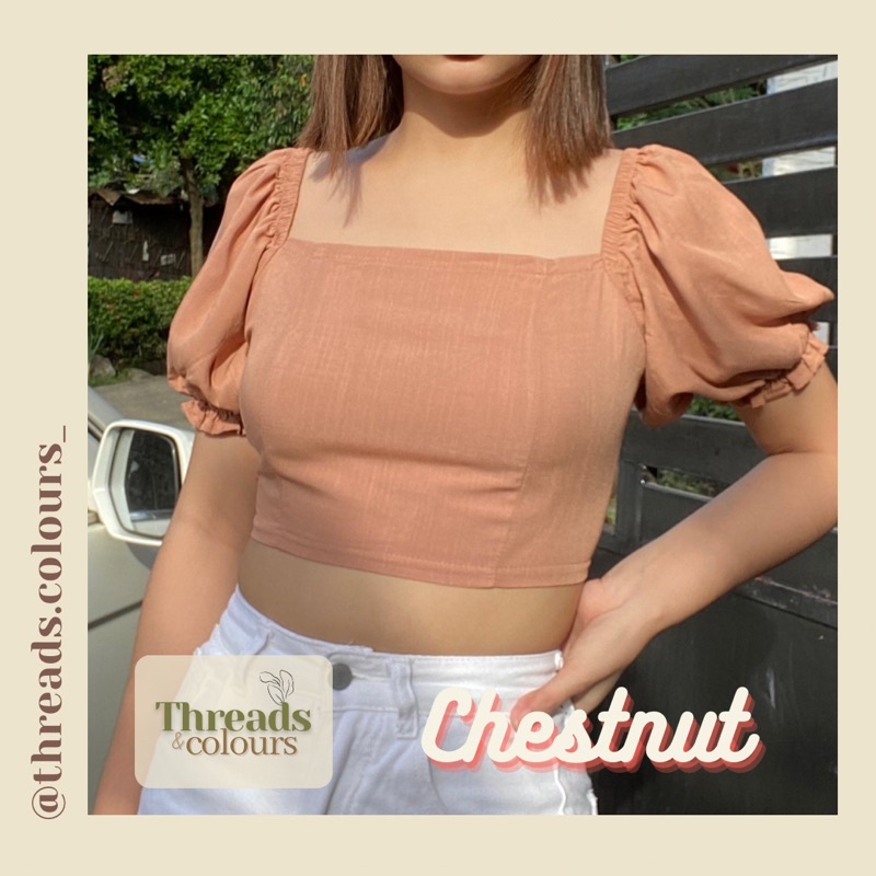 Threads & Colours | JOSEPHINE | Puff Sleeve Backless Linen Crop Top ...