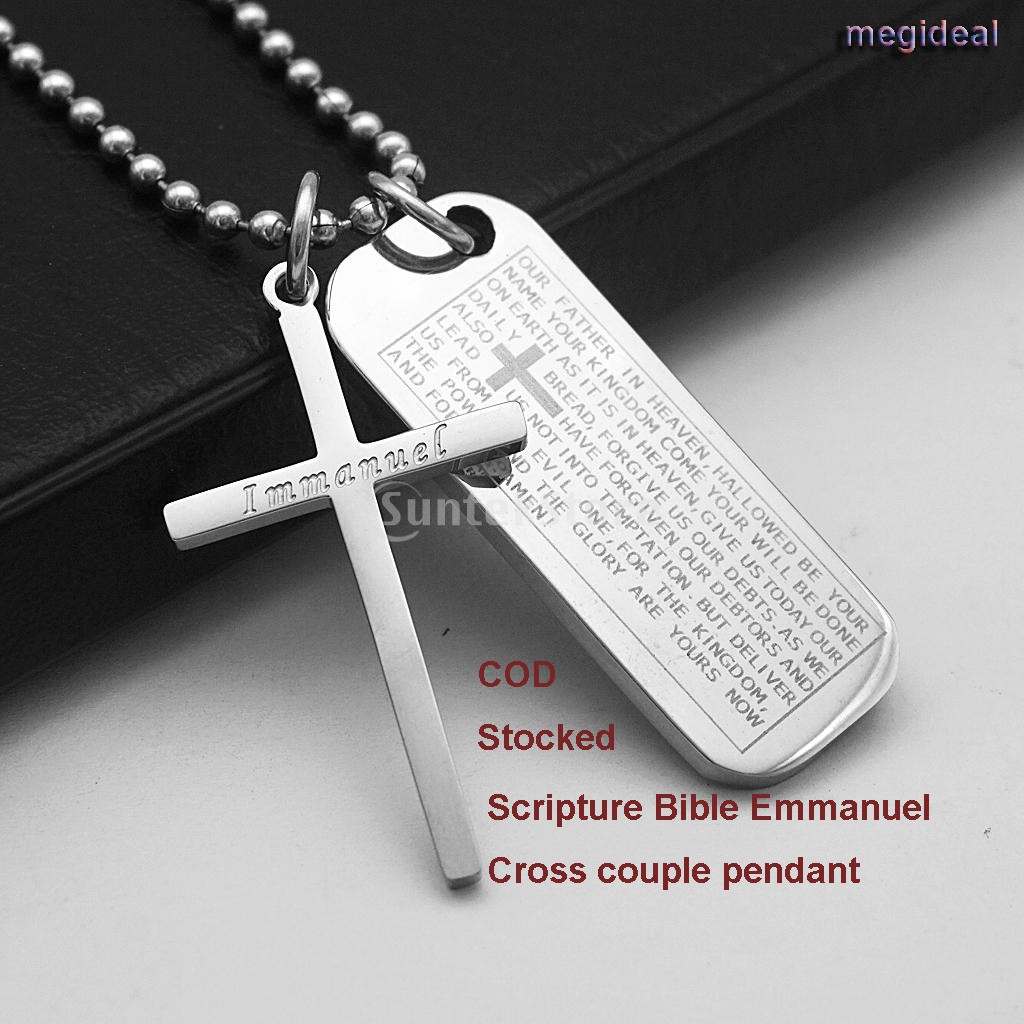 Stainless Steel Cross & Dog Tag Pendant Necklace - Silver/Black 316L