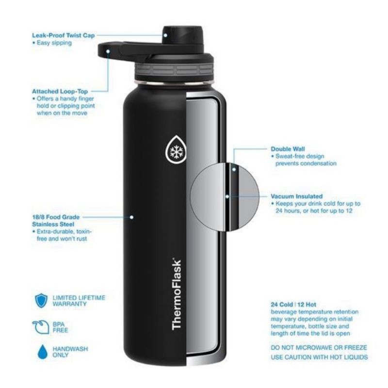 ThermoFlask Original 40 oz 1.2L Insulated Stainless Steel Water Bottle BPA  Free