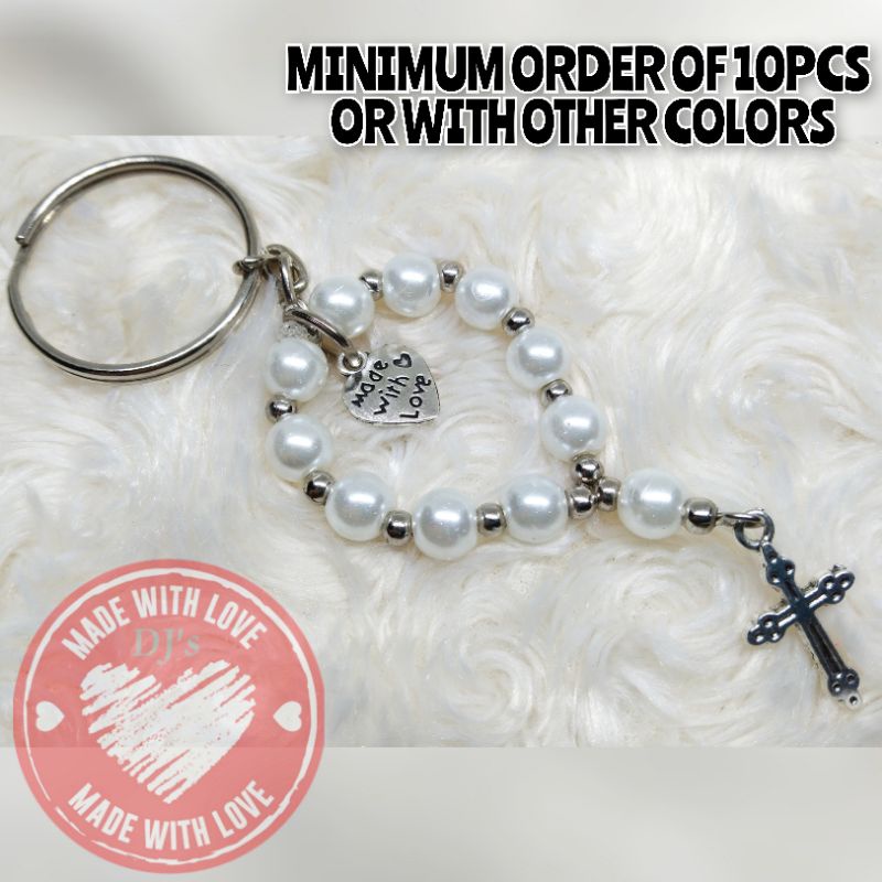 Keychain Mini Rosary White Pearl Souvenirs / Baptismal Birthday