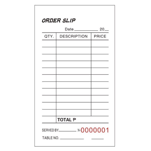 ORDER SLIP（Triplicate and Duplicate）carbon paper resibo receipt size 7