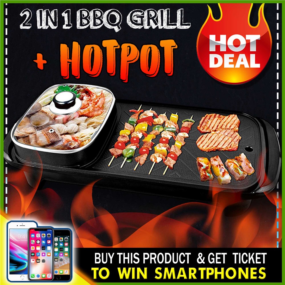Authentic Samgyupsal Grill, Korean Electric BBQ Grill & Hot Pot Griddle Chafing Dish Smokeless
