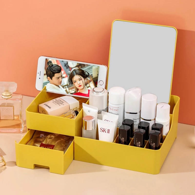 Makeup Desk Organizer with Drawers Countertop With Mirror for