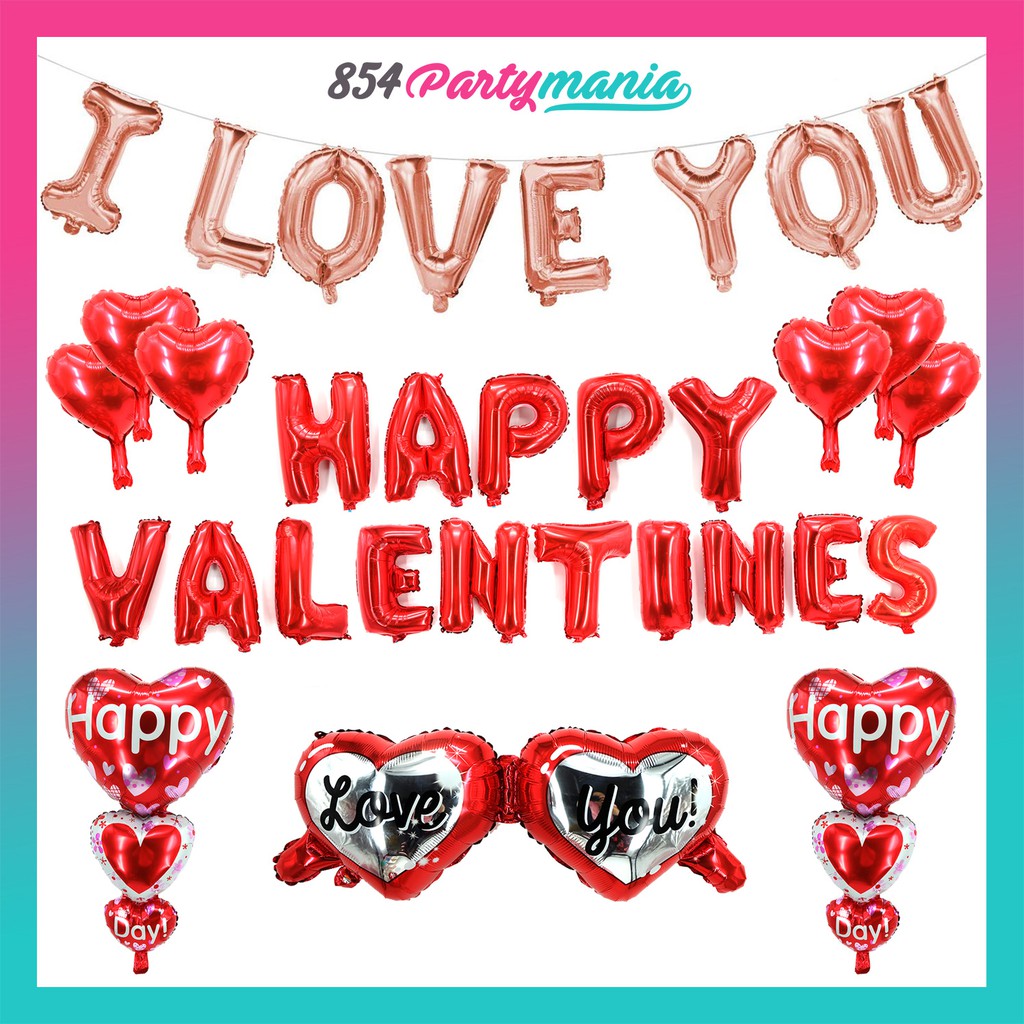 Valentines Day Balloons Foil Heart Set Red Shape Decorations | Shopee ...