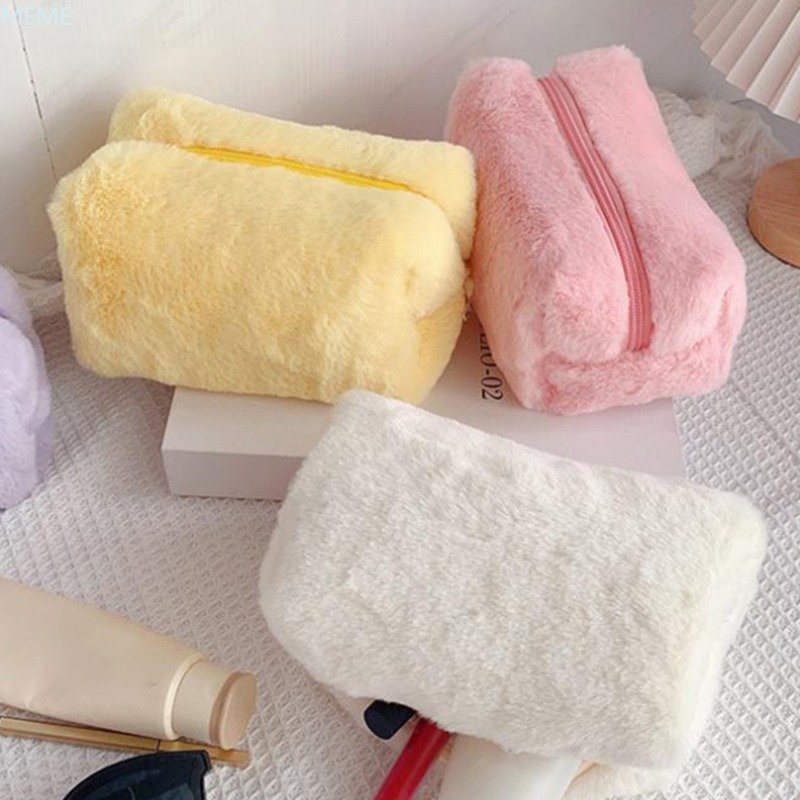 Gifts Cosmetic Handbags Zipper Makeup Pouch Solid Color Plush | Shopee ...