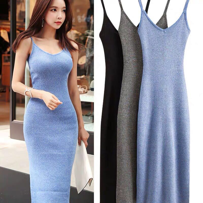 VAMPIRE 9A0016 Bodycon Maxi Dress Spaghetti Strap with Side Slit ...