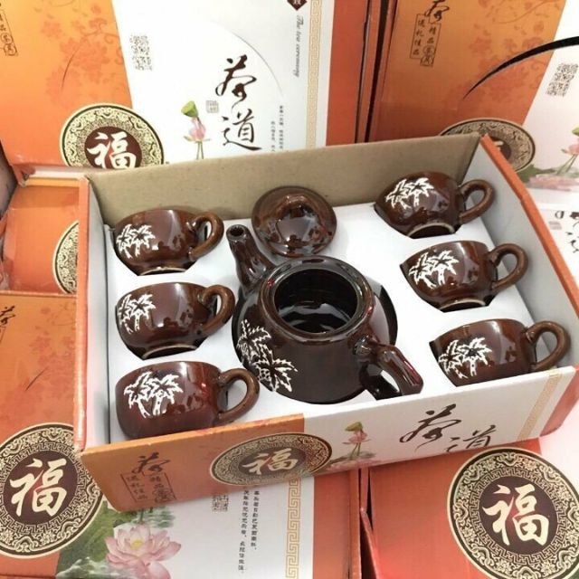 Brown Pattern Ceramic Tea Pots And CupsBrown PatternCup Set Of