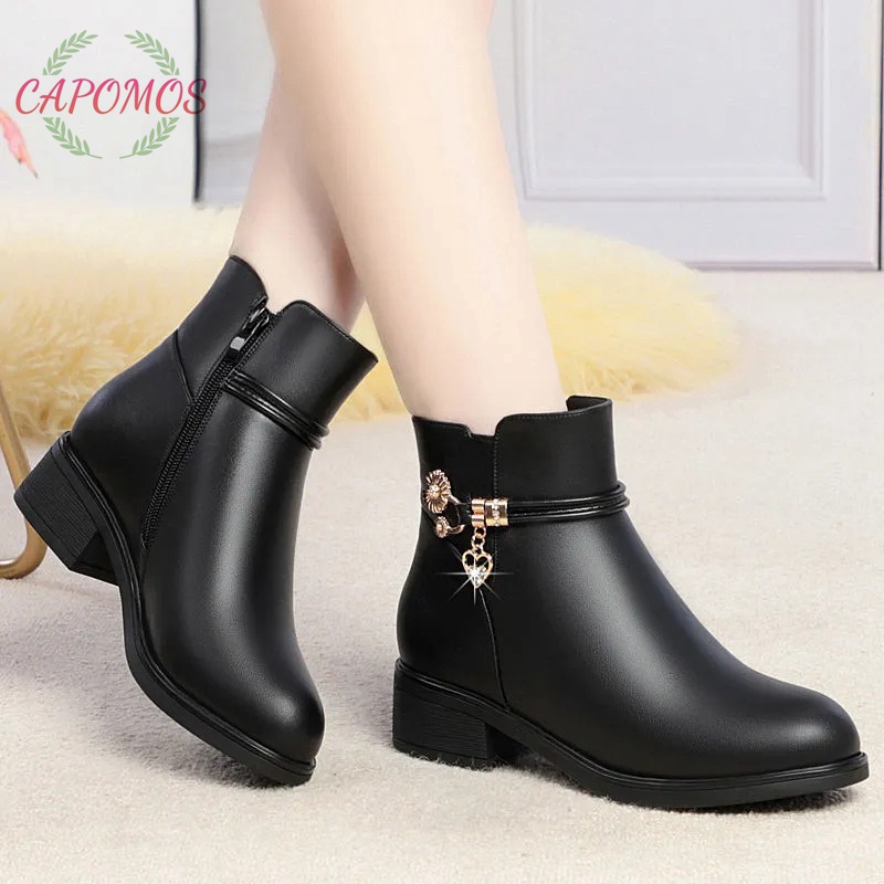 Capomos boots for women with heels leather boots women martin leather ...