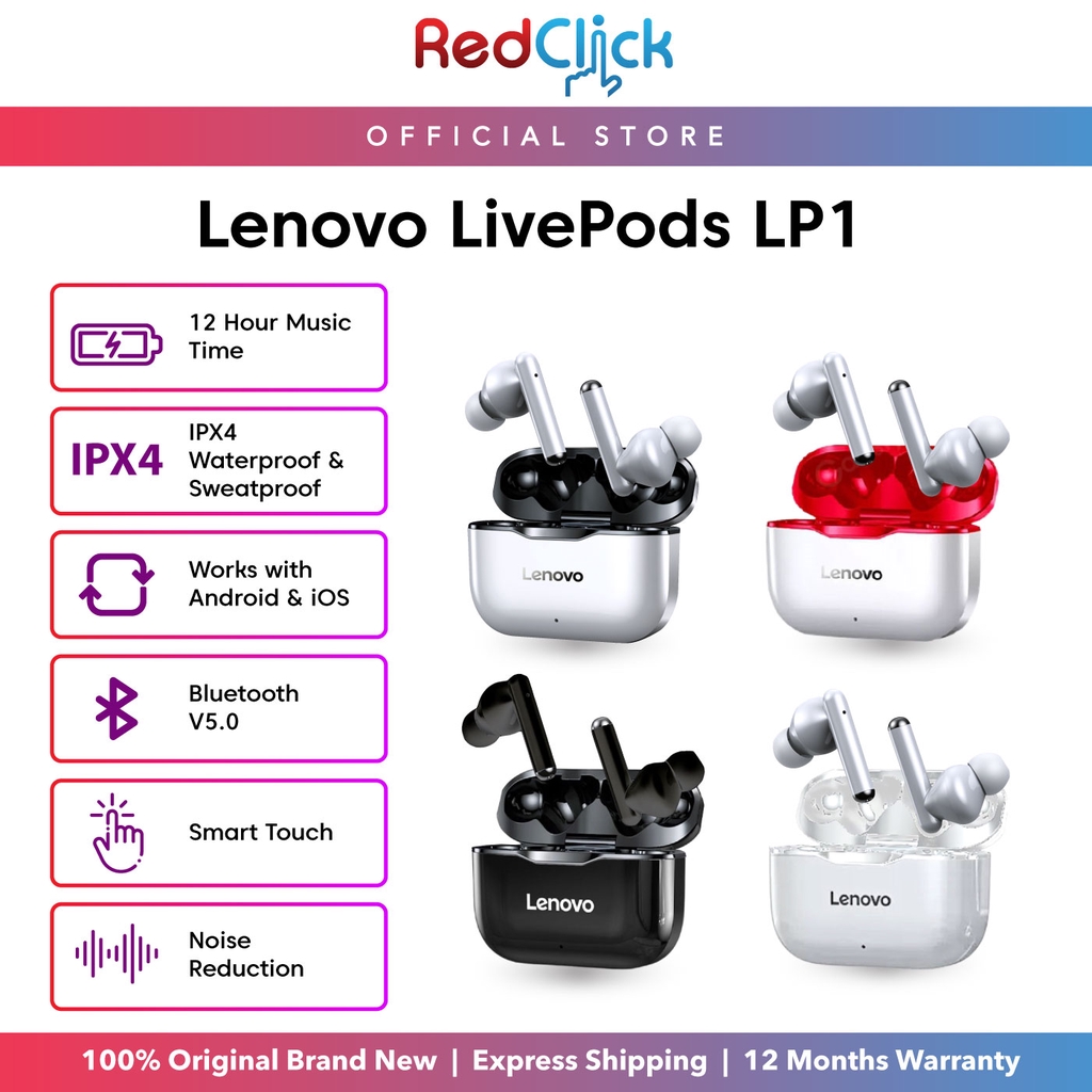 Lenovo LivePods LP1 TWS Wireless Bluetooth 5.0 Earbuds Stereo Deep