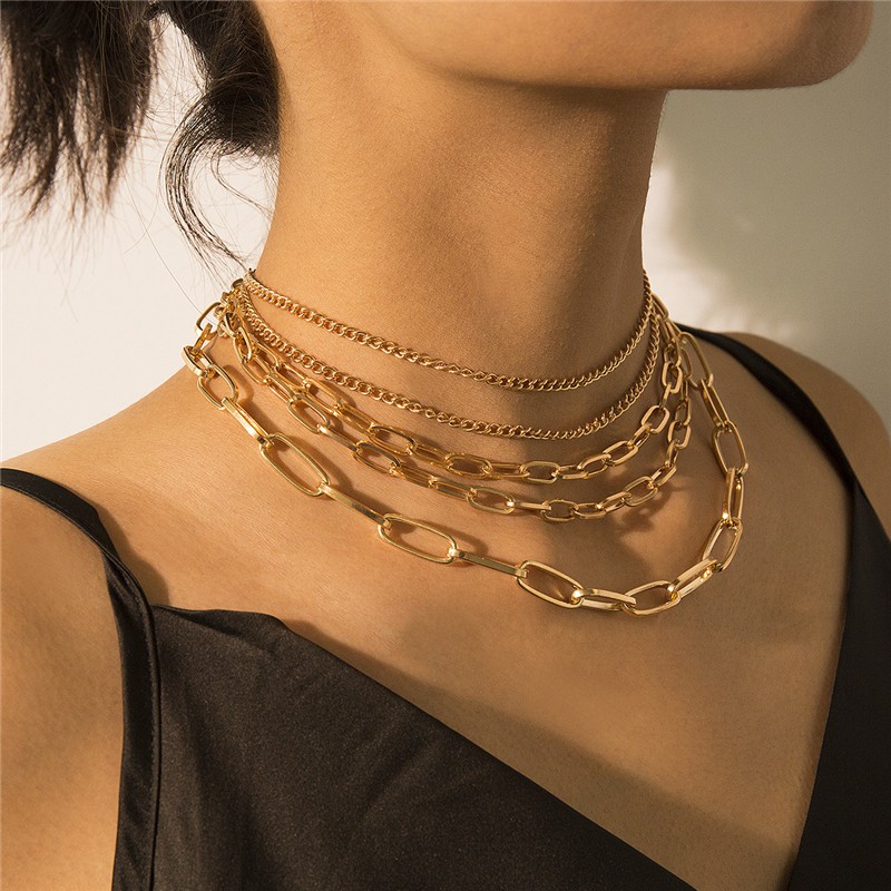 ZJJZHZD Ladies Gold Plated Necklace Gold Chunky Chain Necklace for Women  Punk Multi Layers Irregular…See more ZJJZHZD Ladies Gold Plated Necklace  Gold