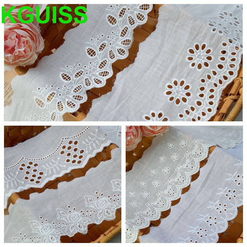 KGUISS Width 8-12cm White cotton embroidered lace garment cotton