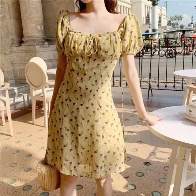 korean yellow Floral dress maternity summer dress best seller office wear Shopee Philippines