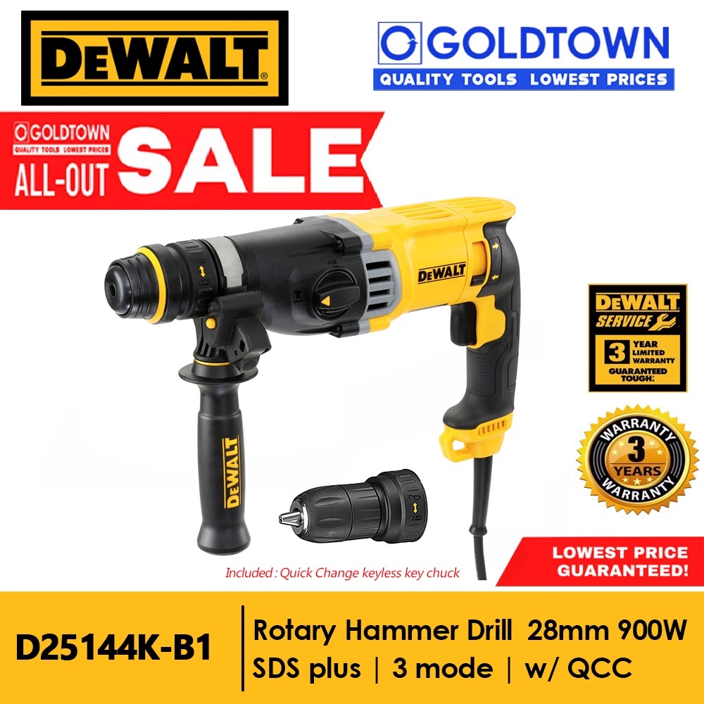 DeWALT Rotary Hammer Drill SDS Plus 3mode 28mm 900W w/ QCC D25144KB1
