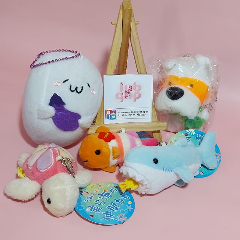 Cute Kaomoji Ghost with Eggplant + Sea Turtle + Clown Fish + Shark